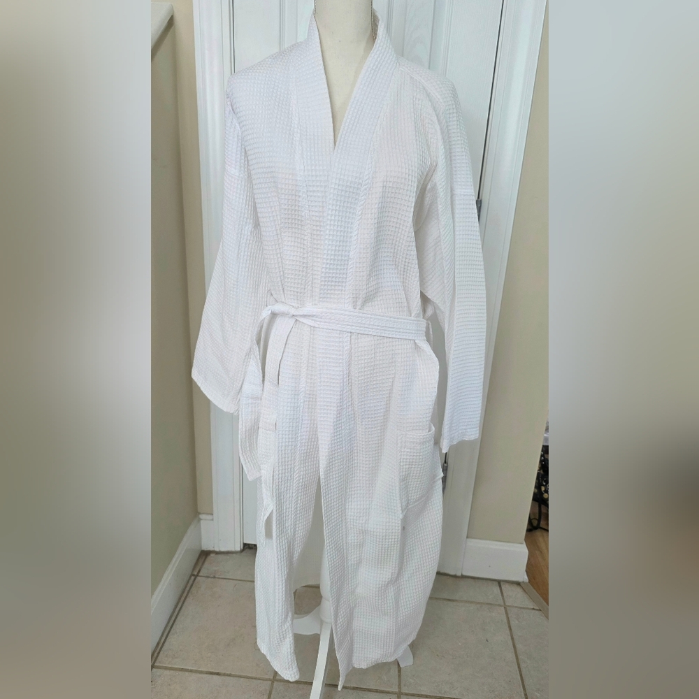 White Waffle Knit Bath Robe